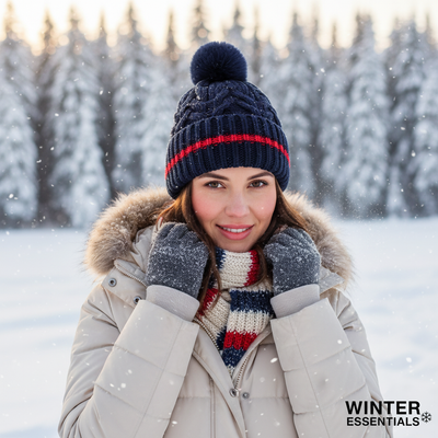 Womens Thermal Pom Pom Winter Hats - Assorted 2 Pack with Fur Lining