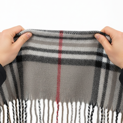 Gray Plaid Scarf Ultra Plush Pashmina Wool Blend 6ft Long Unisex Grey