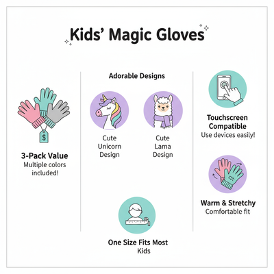 Kids' Winter Magic Gloves 3-Pack - Unicorn & Llama Designs - PremiumBrandGoods