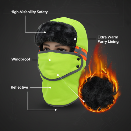 High-Visibility Balaclava Extra Warm Furry Fleece Winter Face Mask for Work Safety