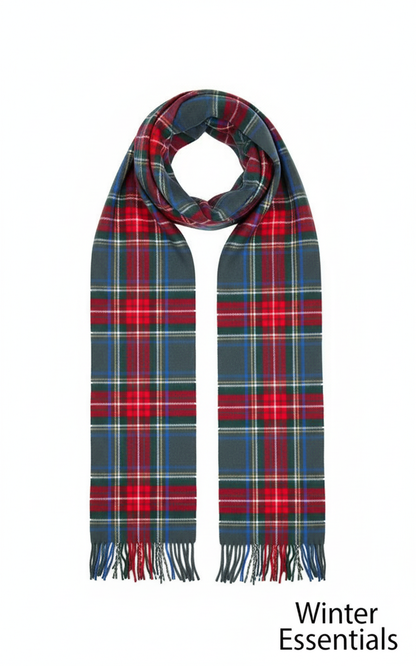 Grey & Red Plaid Cashmere Feel Scarf - White Background