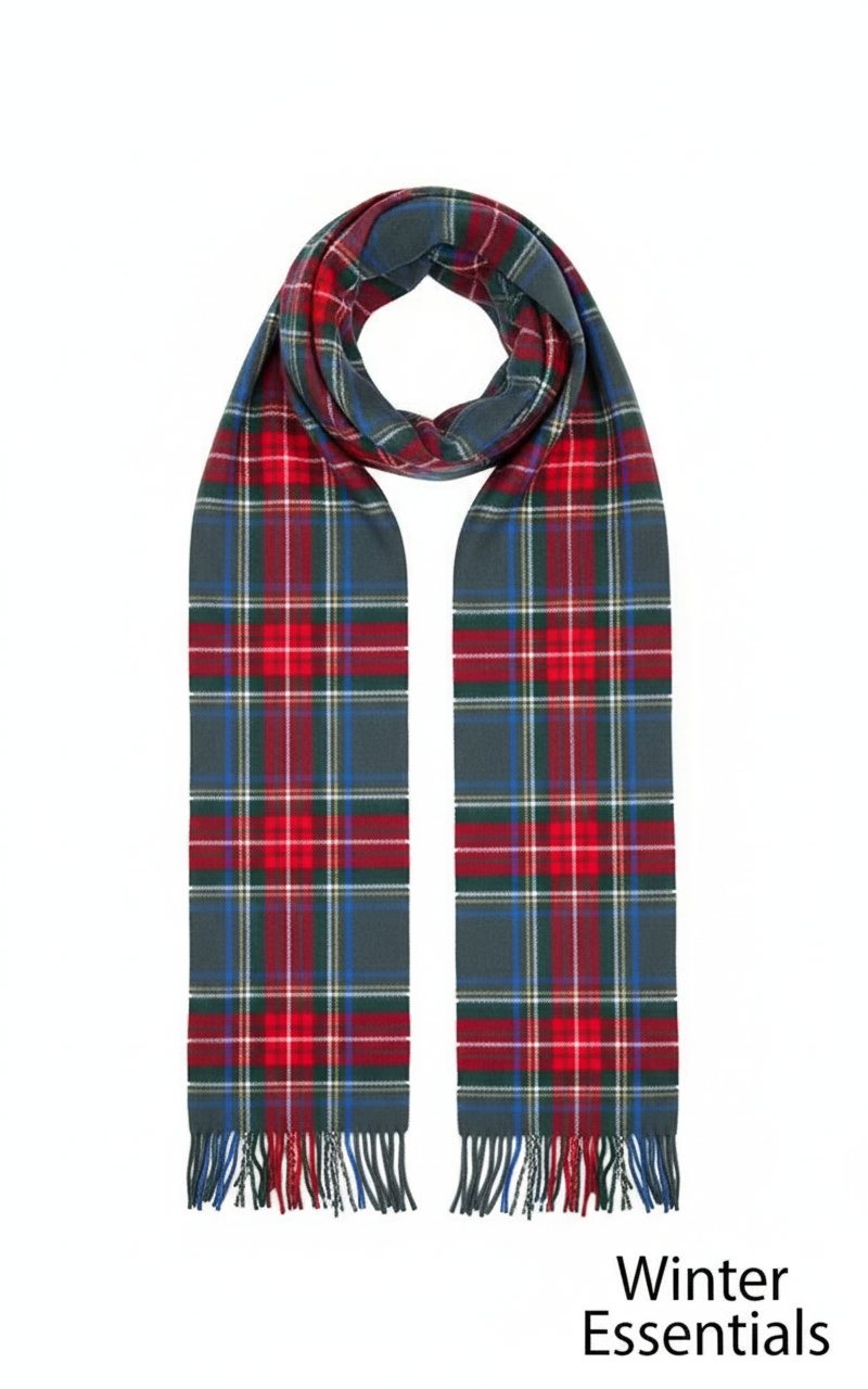 Grey & Red Plaid Cashmere Feel Scarf - White Background