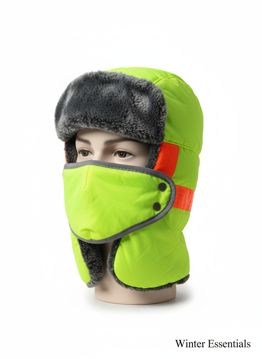 High-Visibility Balaclava Extra Warm Furry Fleece Winter Face Mask for Work Safety