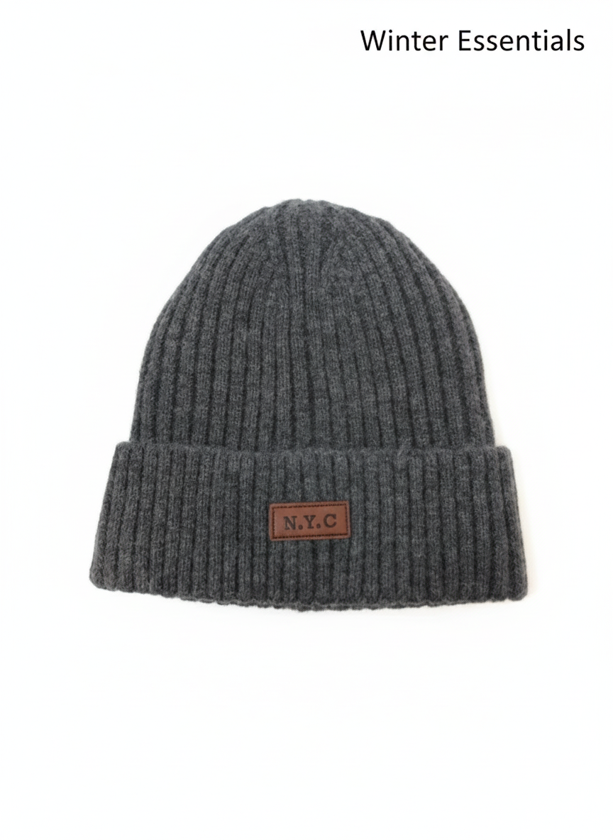 Thermal Winter Beanie Hat Plush Fleece Lined Ribbed Knit Hat Unisex NYC Style