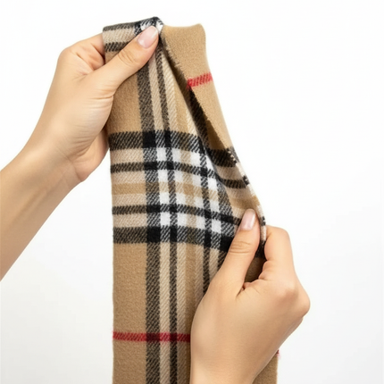Beige Plaid Scarf Ultra Plush Pashmina Wool Blend 6ft Long Unisex