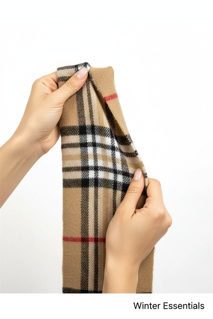 Beige Plaid Scarf Ultra Plush Pashmina Wool Blend 6ft Long Unisex