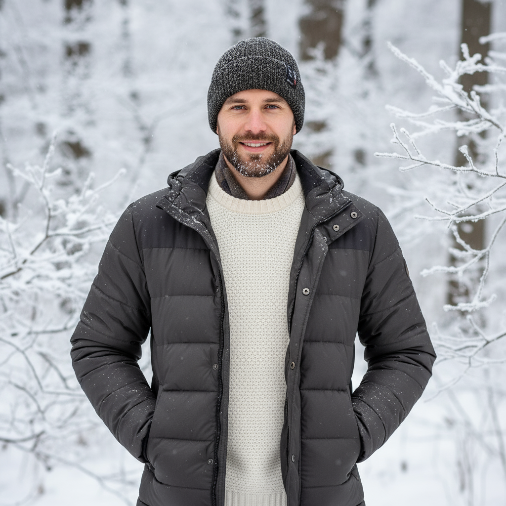 Men's Winter Hat with Fur Lining - Ribbed Knit Cuffed Beanie - PremiumBrandGoods