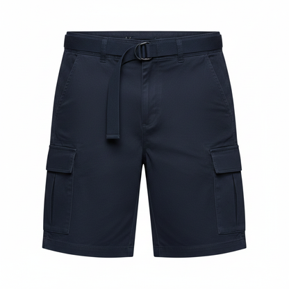 Men's Belted Cargo Shorts in Navy on white background