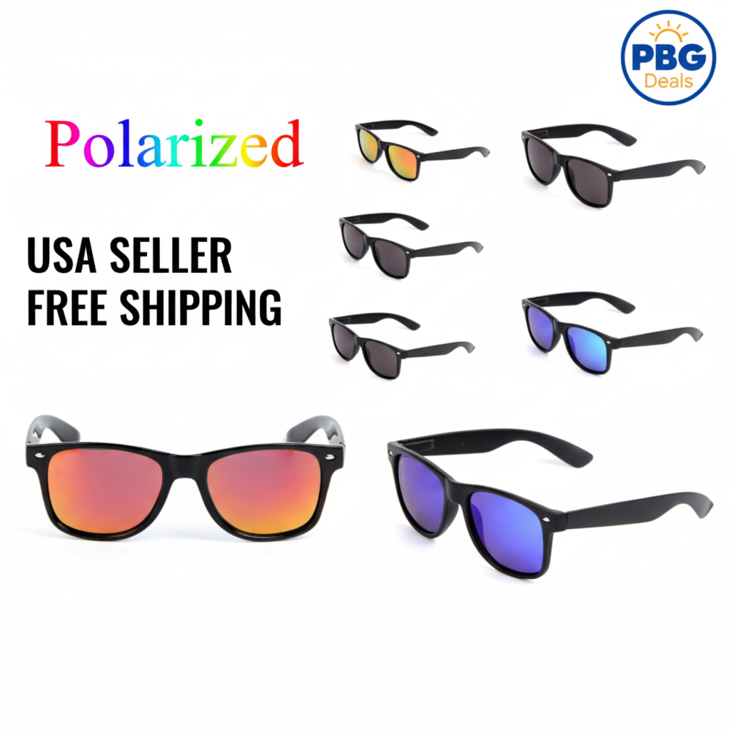 Polarized Unisex Wayfarer Sunglasses Assorted 2-Pack - 6 styles with vibrant mirrored lenses on white background