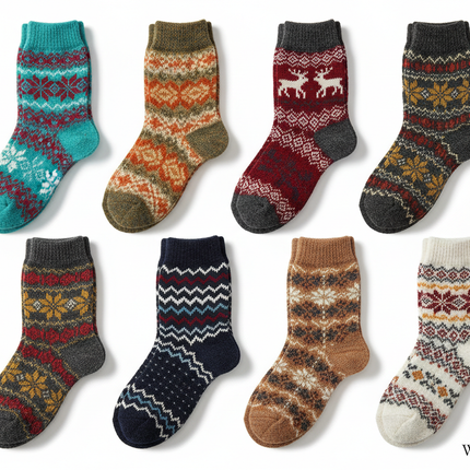 Women's Wool Blend Winter Socks - Assorted 6-Pack Nordic Pattern Warm Socks