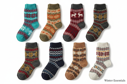 Women's Wool Blend Winter Socks - Assorted 6-Pack Nordic Pattern Warm Socks