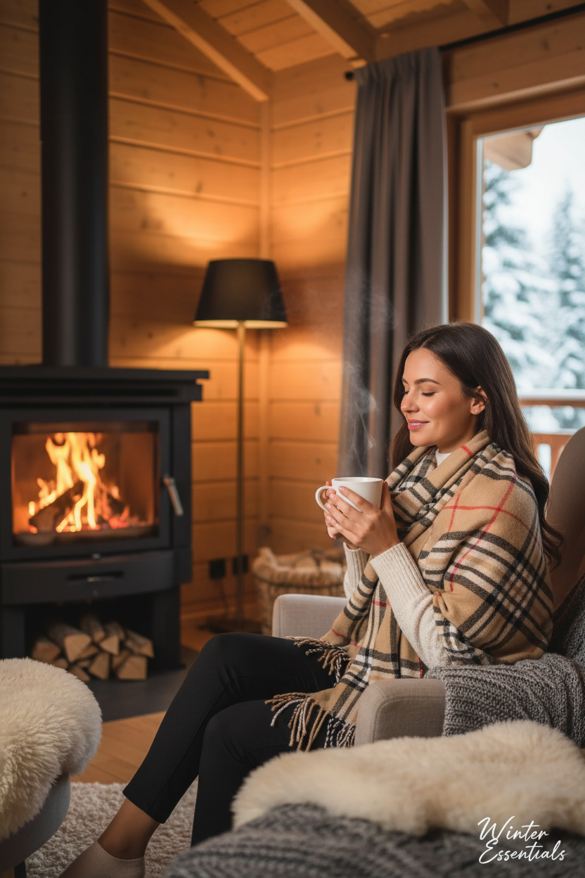 Beige Plaid Scarf Ultra Plush Pashmina Wool Blend 6ft Long Unisex