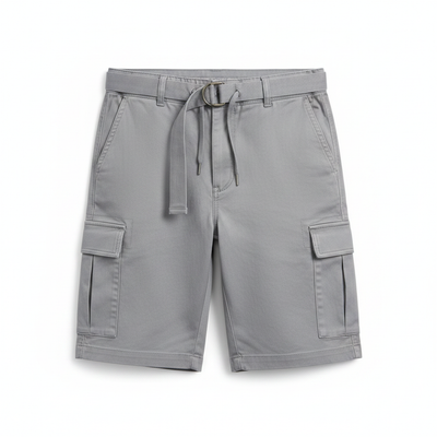 Men's Belted Cargo Shorts in Silver on white background