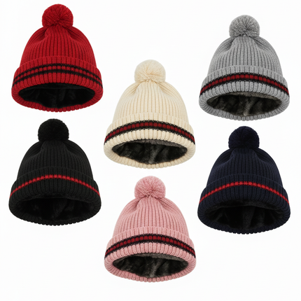 Womens Thermal Pom Pom Winter Hats - Assorted 2 Pack with Fur Lining
