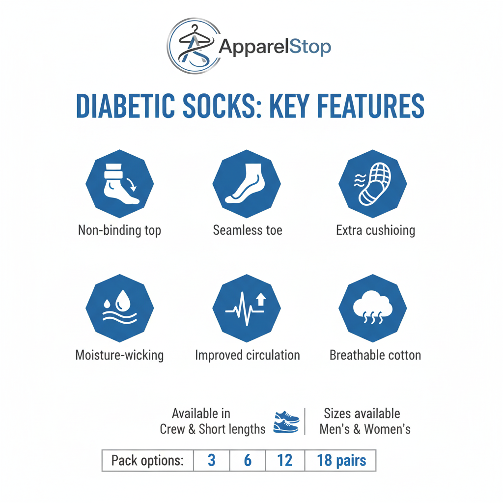 Diabetic Socks Features - Non-Binding, Seamless Toe, Moisture-Wicking