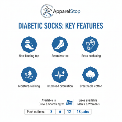 Diabetic Socks Features - Non-Binding, Seamless Toe, Moisture-Wicking