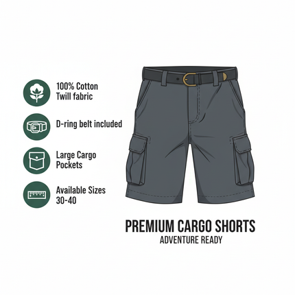 Men's Cargo Shorts product features infographic