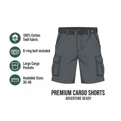 Men's Cargo Shorts product features infographic