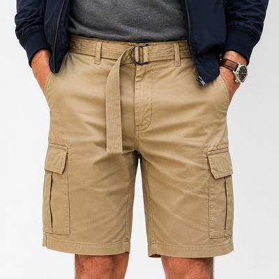 Men's Cotton Twill Utility Cargo Shorts with Adjustable Belt
