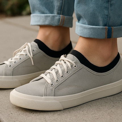 Lifestyle photo of plain low cut socks being worn