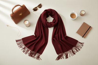 Maroon Scarf Flat Lay Styling