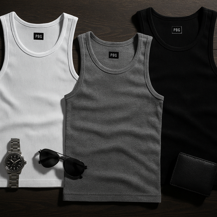 Men's Ribbed Tank Tops - Flat Lay