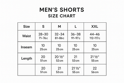 Men's Shorts Size Chart