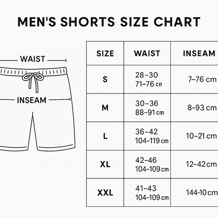 Men's shorts size chart