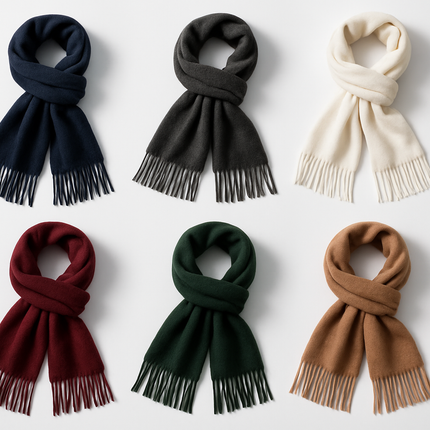 Multi-color cashmere scarves on white background