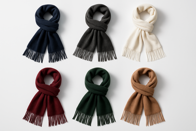 Multi-color cashmere scarves on white background