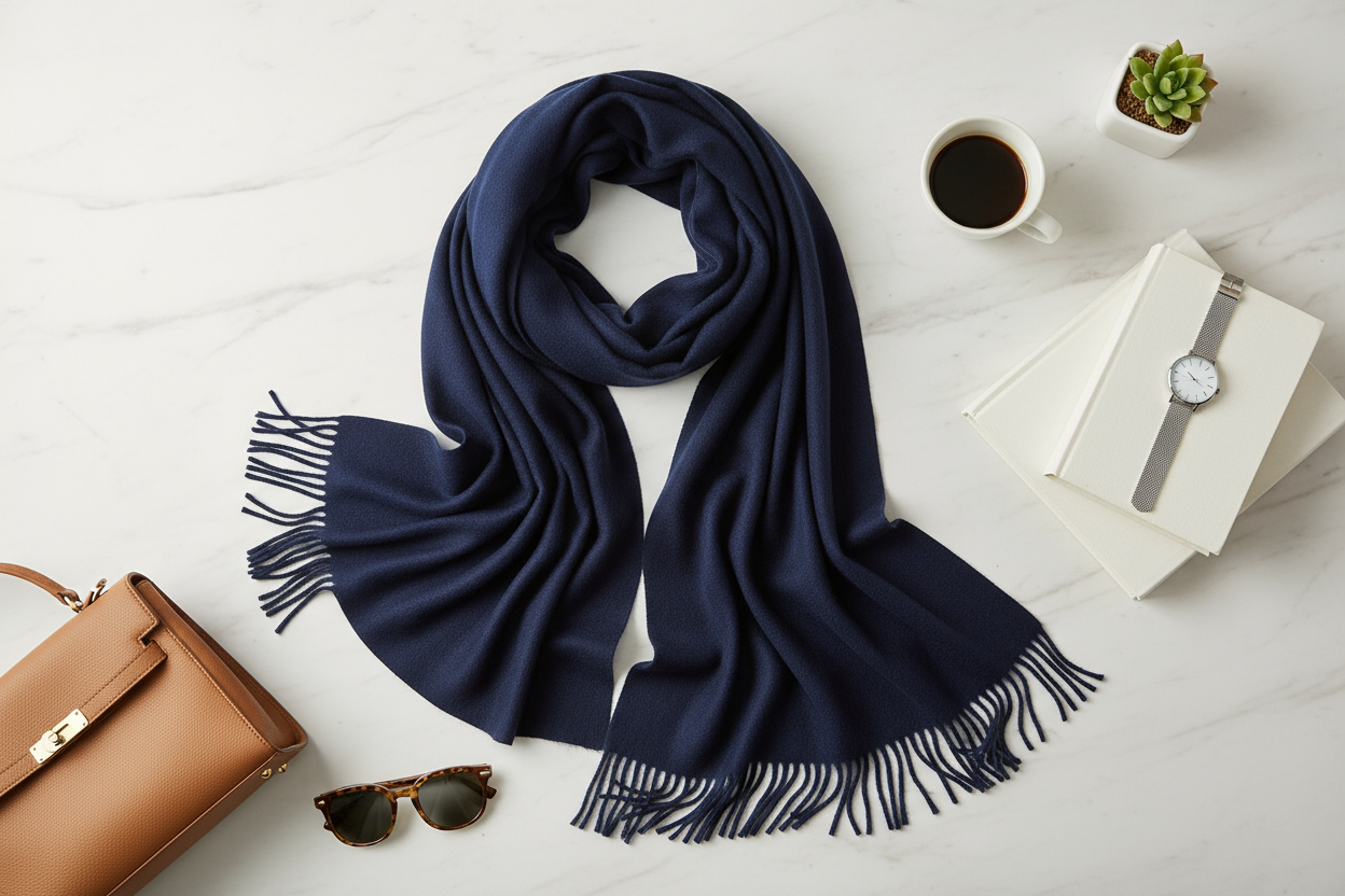 Navy Scarf Flat Lay Styling