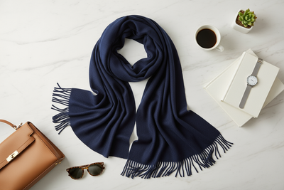 Navy Scarf Flat Lay Styling