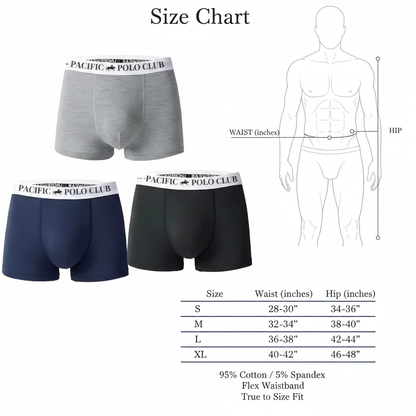 Pacific Polo Boxers - Size Chart All 4 Sizes