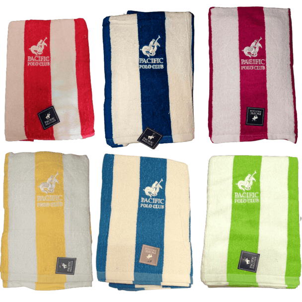 Pacific Polo Club 100% Cotton Full Size Beach / Pool Towels 6 Pack - PremiumBrandGoods