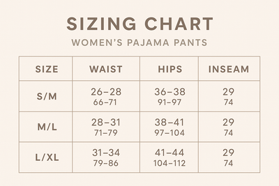 Pajama Pants Sizing Chart