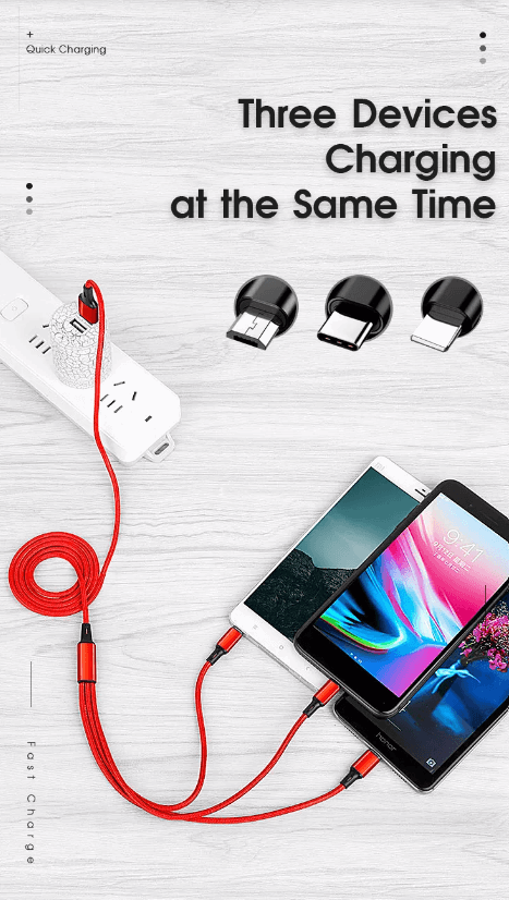 3 in 1 multi USB charger+adapter charging cable connector