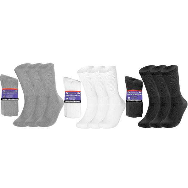 PBG 6 Pairs Physicians Approved Diabetic Compression Non Binding Top Socks Unisex Black/Grey/White - PremiumBrandGoods