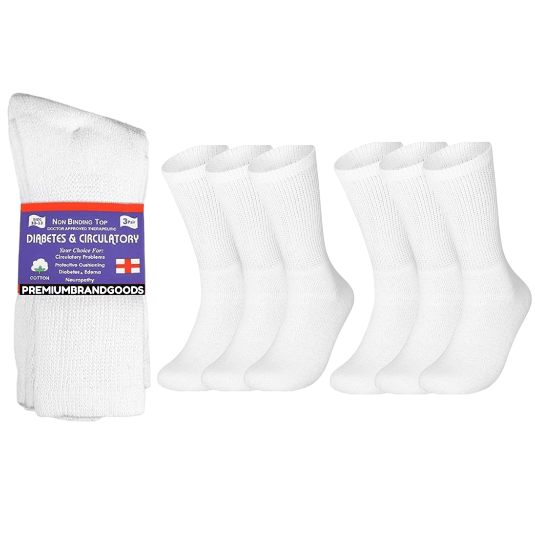 PBG 6 Pairs Physicians Approved Diabetic Compression Non Binding Top Socks Unisex Black/Grey/White - PremiumBrandGoods