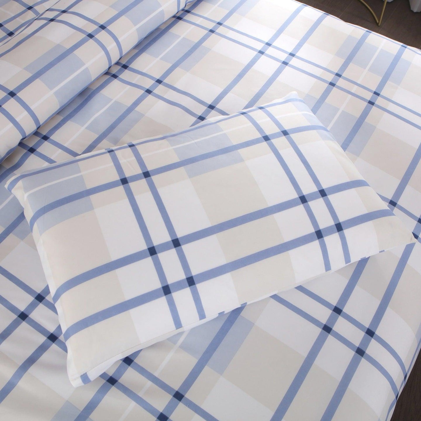 Pearl Bay 6 Piece Bed Sheet Set Blue Checkered with Lines - PremiumBrandGoods