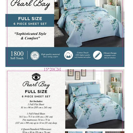 Pearl Bay 6 Piece Bed Sheet Set Light Blue with Flowers - PremiumBrandGoods