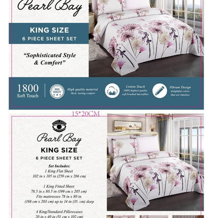 Pearl Bay 6 Piece Bed Sheet Set Light Pink With Large Flowers - PremiumBrandGoods
