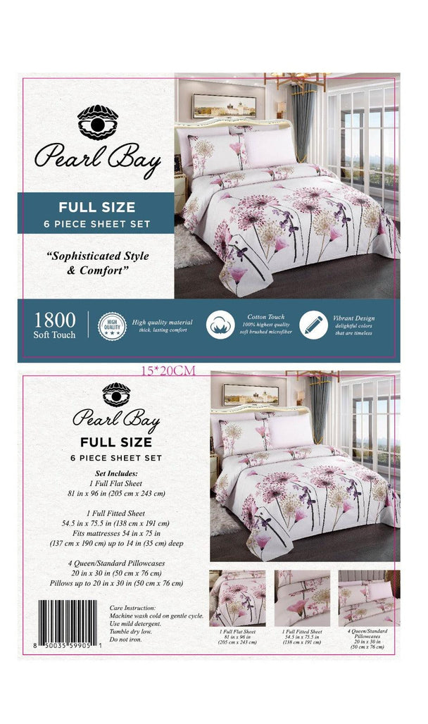 Pearl Bay 6 Piece Bed Sheet Set Light Pink With Large Flowers - PremiumBrandGoods