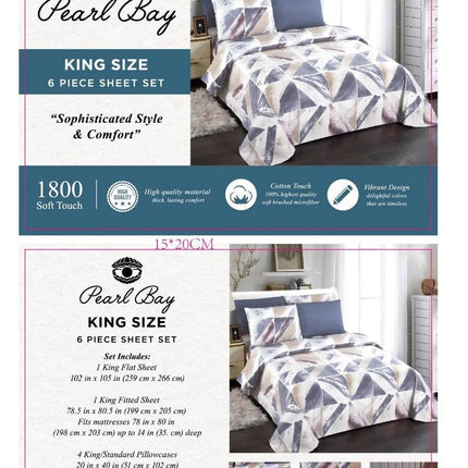 Pearl Bay 6 Piece Bed Sheet Set Square Blend Beige/Purple - PremiumBrandGoods