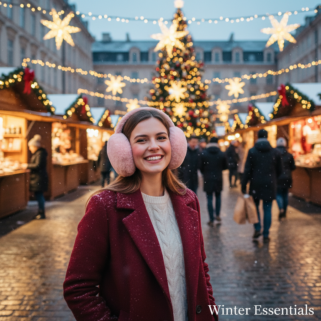 Pink earmuffs winter market lifestyle
