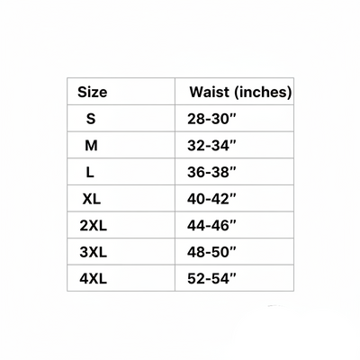 Updated size chart