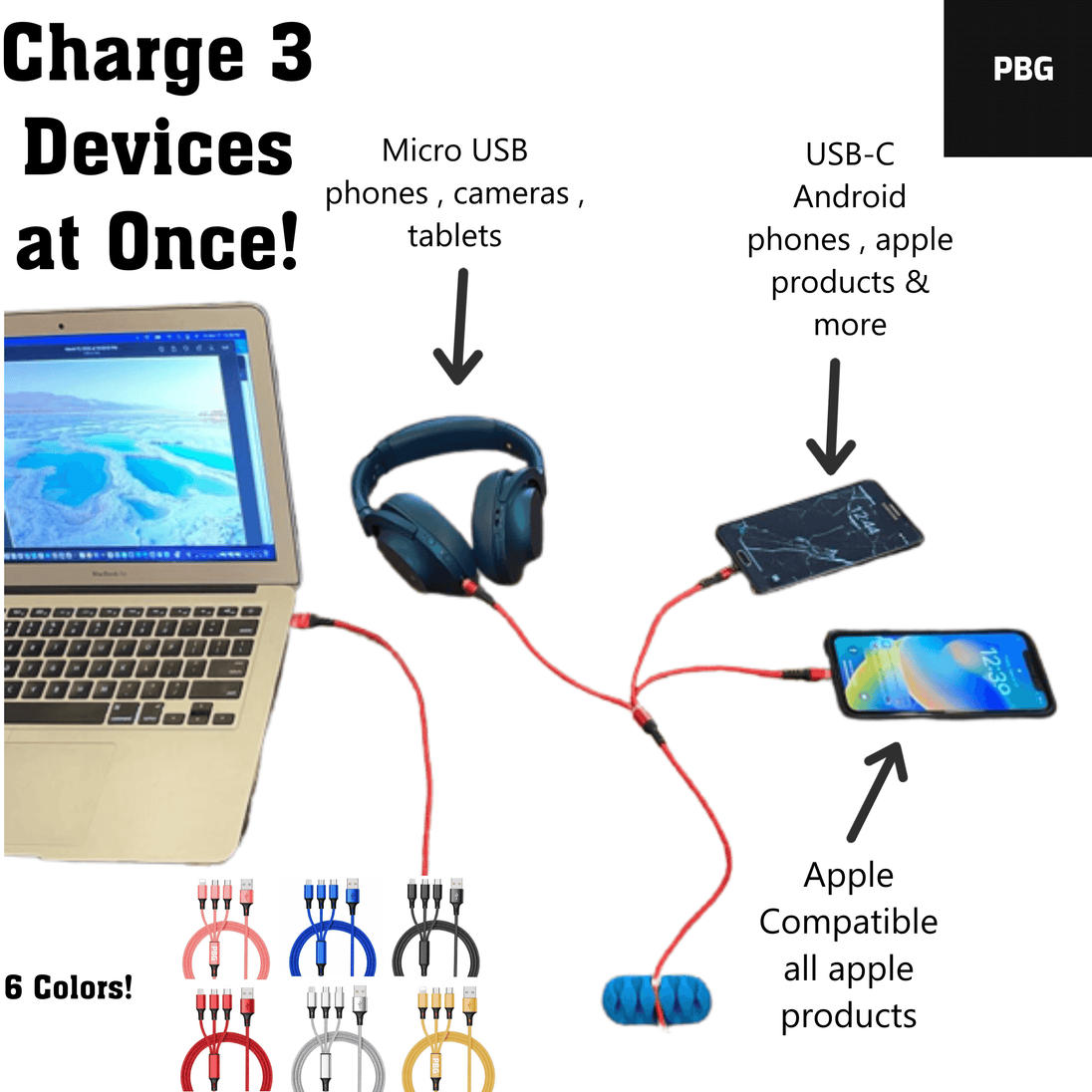 Cable for Phones, Cameras, tablet, Android Phone, iPhone, Mac | Charging cable 3 in 1
