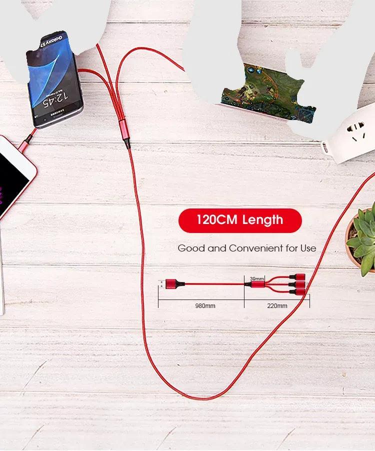 120 cm Length 3 in 1 lightning charging cable