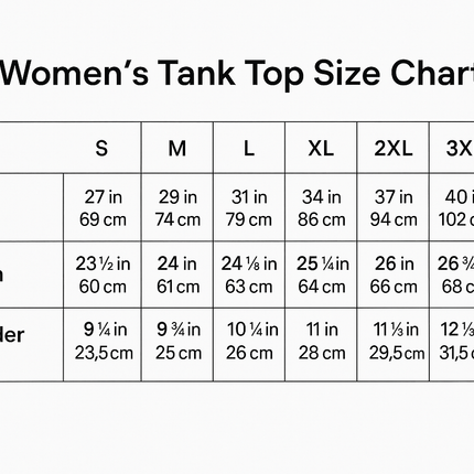 Women's Tank Top Size Chart