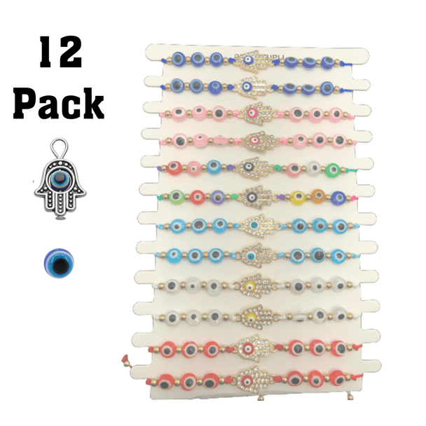 12 Pack Beautiful Handmade Evil Eye Bracelet's with Hamsa Hand - PremiumBrandGoods