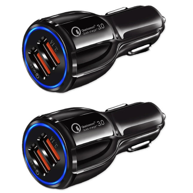 2 Pack 2 Port USB Fast Car Charger Adapter For Devices Black - PremiumBrandGoods